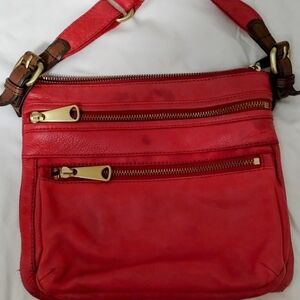 Fossil Vibrant Red Crossbody Bag with Gold Zippers